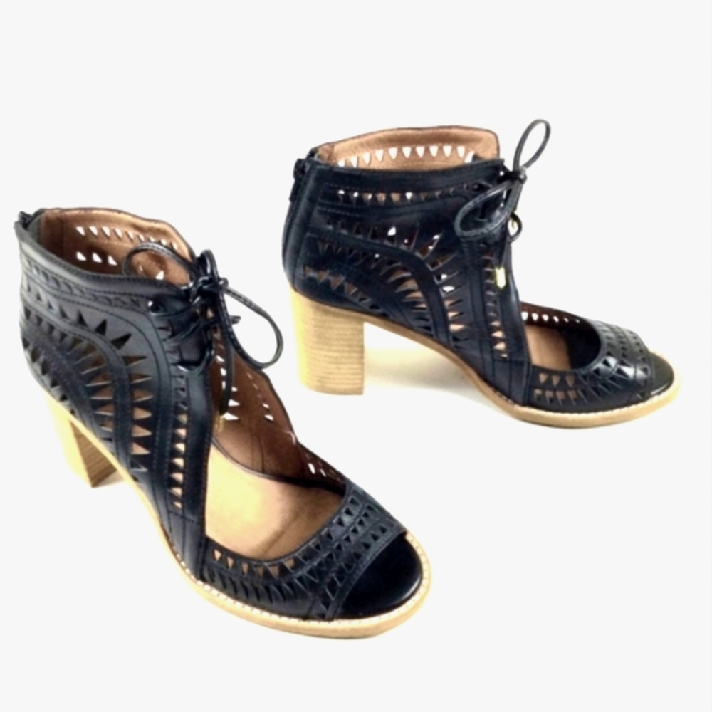 Jeffrey Campbell Cordillo peep toe, high heel booties, cut-out detail si…